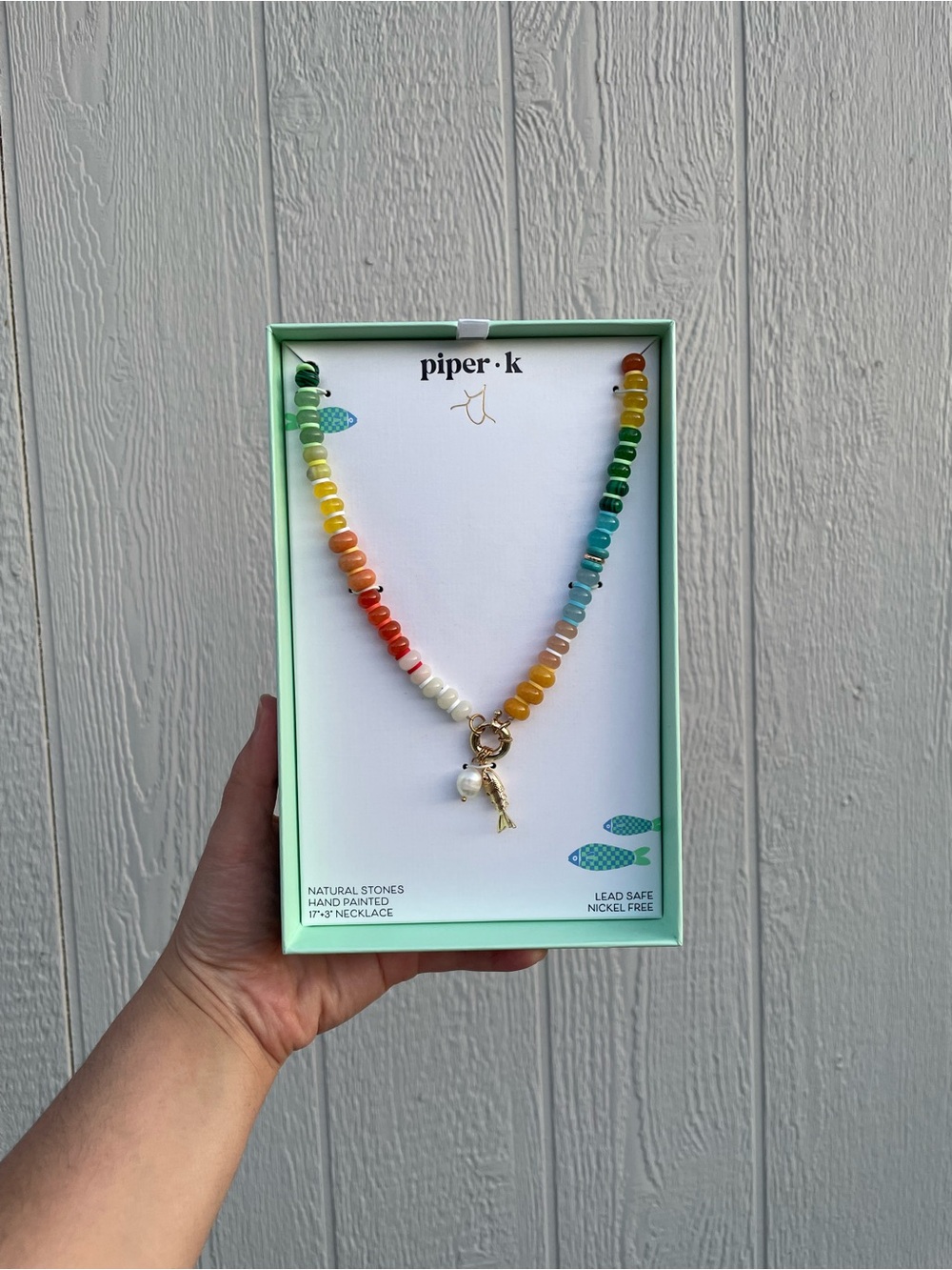 Piper K Multicolor Hand-Painted Natural Stone Fish Pearl Charm Necklace